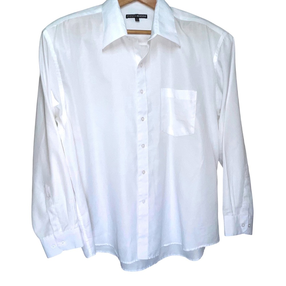 Enrico Rossini Mens White Long Sleeve Button Down Dress Shirt XL 17-17.5 35-36